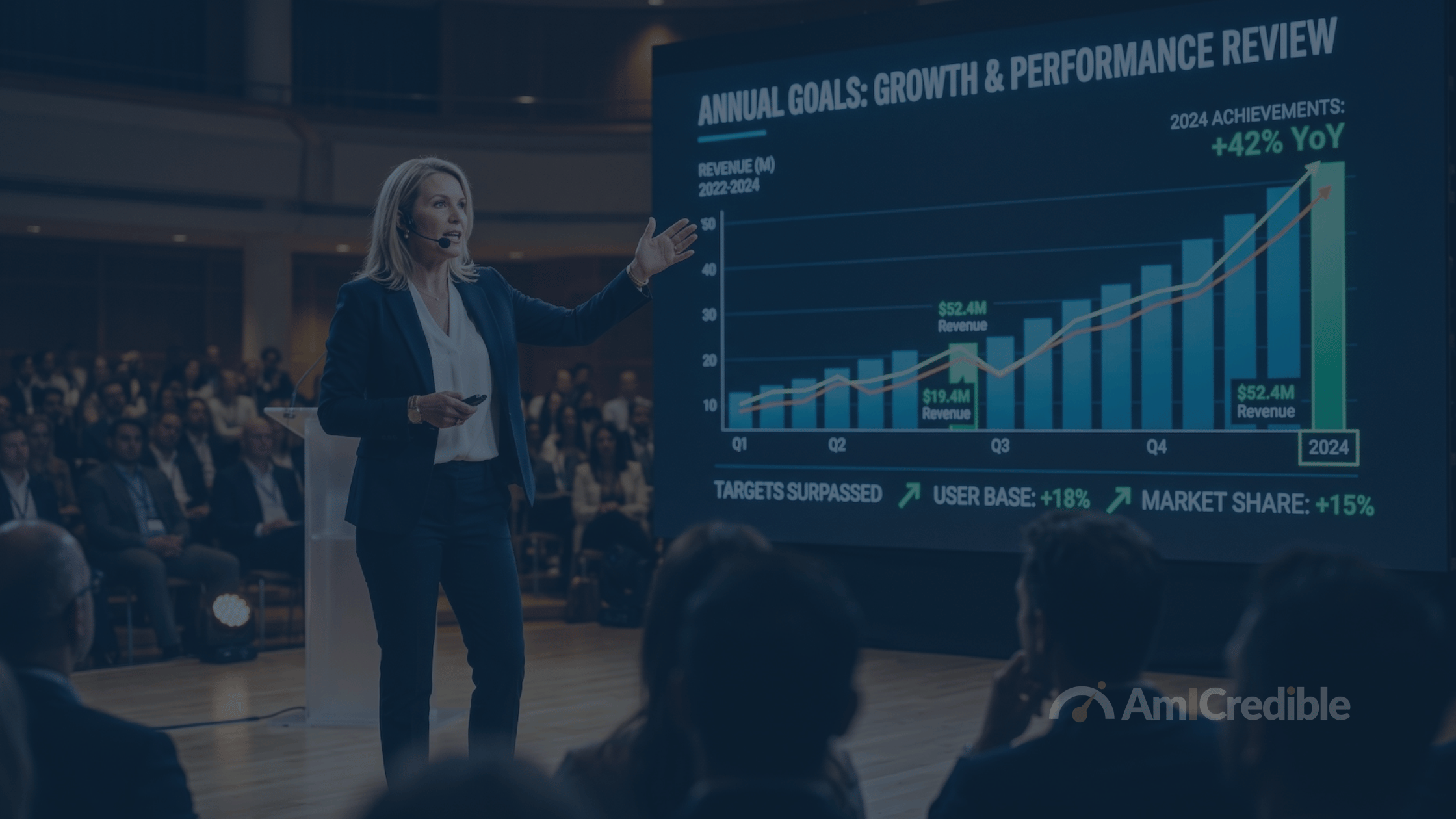 Lady presenting with a graph